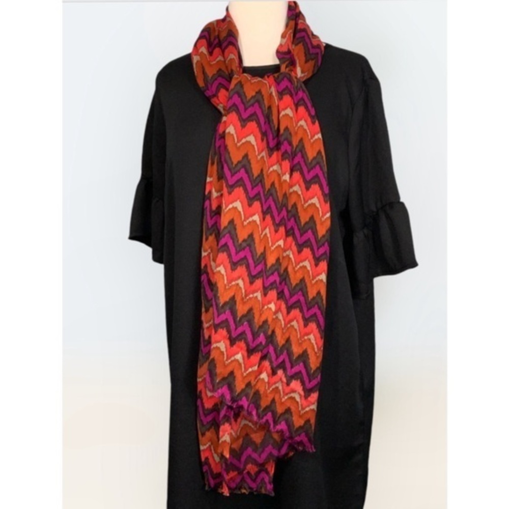Curations Orange & Violet Zigzag Lightweight Fashion Scarf 28X80